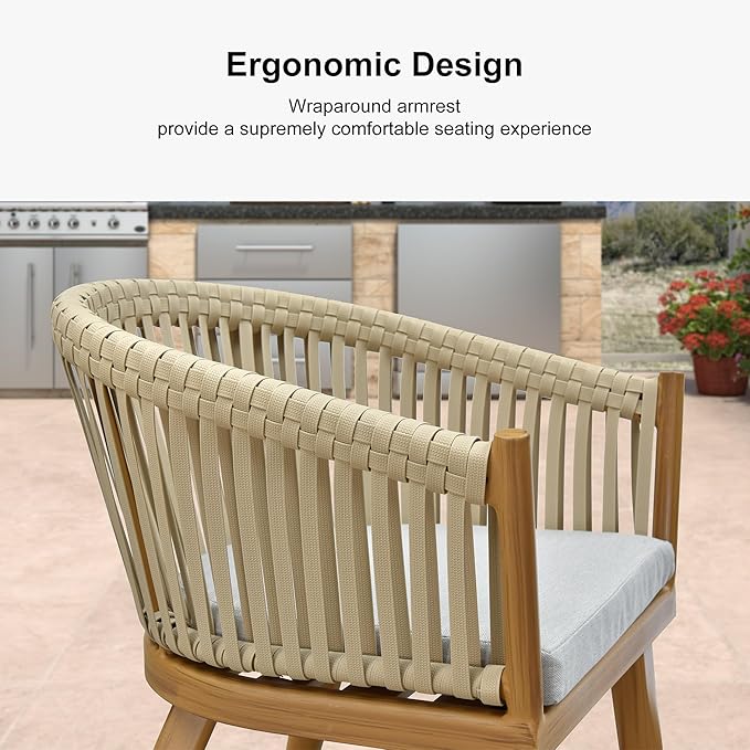 PURPLE LEAF 5 Pieces Oversized Square Outdoor Dining Table Set with Patio Aluminium Dining Table and Wicker Chairs Modern Furniture Cushions Sets for Backyard Indoor Decor Kitchen Teak