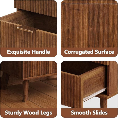 Fluted 3 Drawer Dressers, Modern Closet Dressers Chest of Drawers, Wood Storage Dresser Chest of Drawers Organizer for Bedroom Living Room Hallway Closet(Walnut)