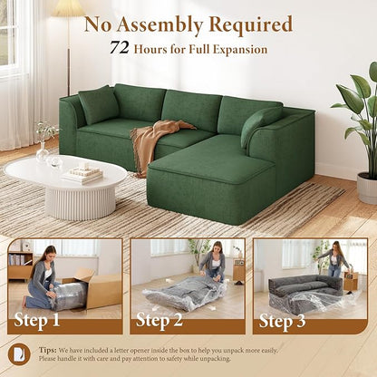 Vesgantti 106" Cloud Sectional Couch with Chaise, Deep Seat Modular Sectional Sofa Chenille Sofa Boneless Couches for Living Room Bedroom, No Assembly Required (Green, Right-Facing Chaise)