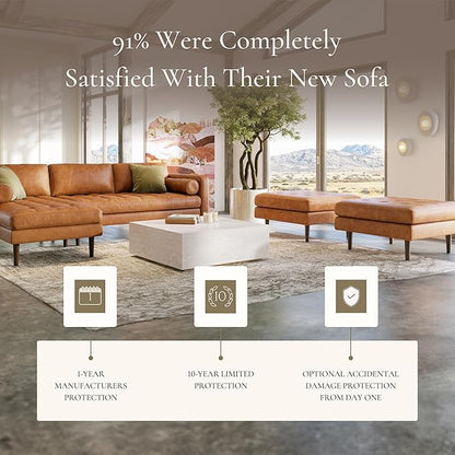 POLY & BARK Napa Ottoman - Full-Grain Leather Upholstered Ottoman with Feather-Down Topper - Accent Chairs for Living Room - Vintage Italian Leather in Cognac Tan