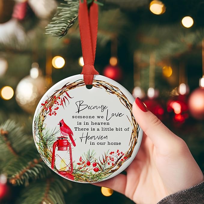 Memorial Christmas Cardinal Ornament - Sympathy Family Keepsake for Christmas Tree - Loss of Loved One