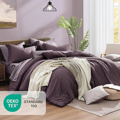 Monbix California King Comforter Set - 7 Pieces Cationic Dyeing Italian Plum Bed in a Bag Cal King Bed Sets with Comforter, Sheets, Pillowcases & Shams, Reversible Bedding Comforters Sets (108 * 92)