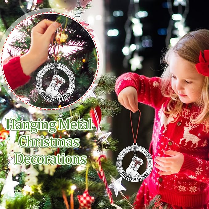 Zhengmy 8 Pieces Christmas Ornaments 2025 Solid Pewter Christmas Tree Ornament Metal Gnomes Santa Angel Snowman Hanging Craft Xmas Gifts with Red Bags(Novelty)