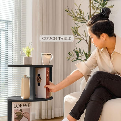 KAYMILY Round End Tables, Mid Century Modern 3 Tier Side Table for Living Room, Bedroom, Office, 25" Tall Accent Nightstand with Open Storage Shelves, Easy Assembly, MDF Wood - Stationary - Black