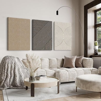 Boho Modern Wall Art Pictures Neutral Abstract Canvas Wall Decor Minimalist Line Wall Art Beige Brown Black Poster Mid Century Painting Artwork for Living Room Bedroom 16x24x3 Inch Wrapped Canvas