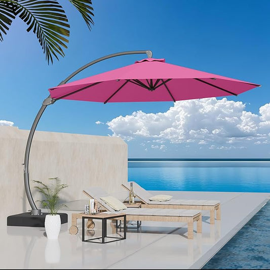 Kingdura 11ft Offset Cantilever Patio Umbrella with Base Included, Large Round Aluminum Outdoor Umbrella, 360° Rotation & Infinite Tilt, Heavy Duty Frame for Deck Pool Backyard, Rose Pink