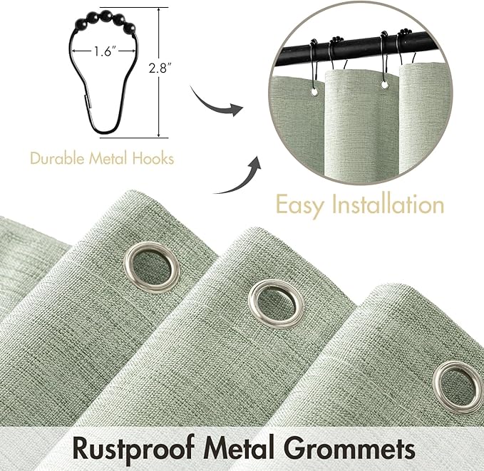 MIULEE 84" Long Scalloped Shower Curtain Linen Textured with 12 Metal Hooks Cute Extra Long Heavy Duty Washable Waterproof Cloth Spring Shower Curtains with Black Border for Bathroom Hotel,Sage Green