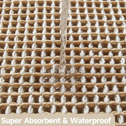 Waffle Bath Mat, Boho Bathroom Rugs Non Slip Washable Super Absorbent Quick Dry Bath Mat Farmhouse Bathroom Decor, 30"x20" Khaki and White