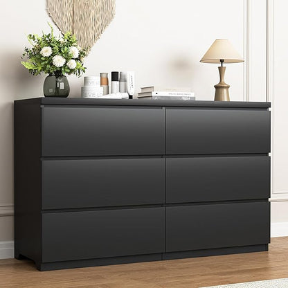 Dresser for Bedroom,Modern Large Wood Dresser,6 Chest of Drawers,Living Room,Hallway,Entryway,TV Stand Drawer Organizer(Black)