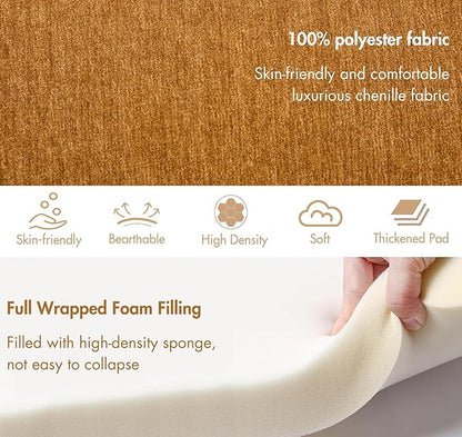 3-Piece Nesting Upholstered Bench with 2 Stools, 53" Chenille Accent Chair Waterfall Bench Modern End of Bed Entryway Bench Bedroom Bench for Living Room Vanity, Burnt Orange, No Need to Install