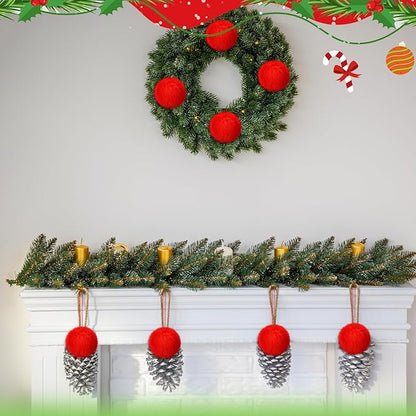 Gejoy 12 Pcs Red Furry Christmas Ball Ornaments for Xmas Tree Red Christmas Hanging Decorations Soft Faux Fur Pom Pom Ball Ornaments for Home Party Supplies Fireplace Mantel Wall Decor