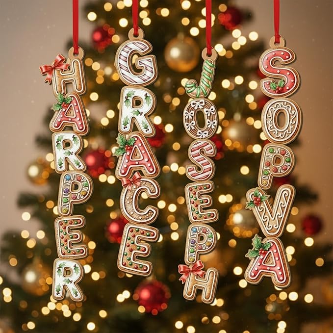 Personalized Christmas Name Letter Ornament 2025, Family Name Ornaments 2025, Custom Christmas Stocking Tag, Initial Alphabet Monogram, Kids Name Family Letter, Xmas Tree Decor