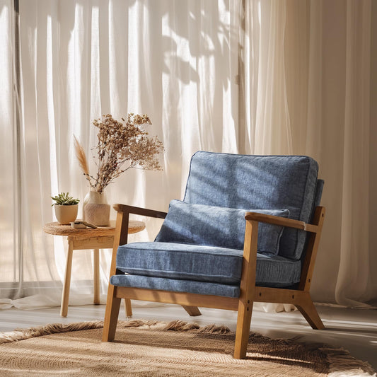 VINGLI Solid Wood Wide Armrests Accent Chair,Upholstered Mid Century Modern Chair with Pillow,Comfy Reading Chair Farmhouse Arm Chair,Chairs Living Room,Bedroom,Guest Room,Teddy Fleece,Khaki