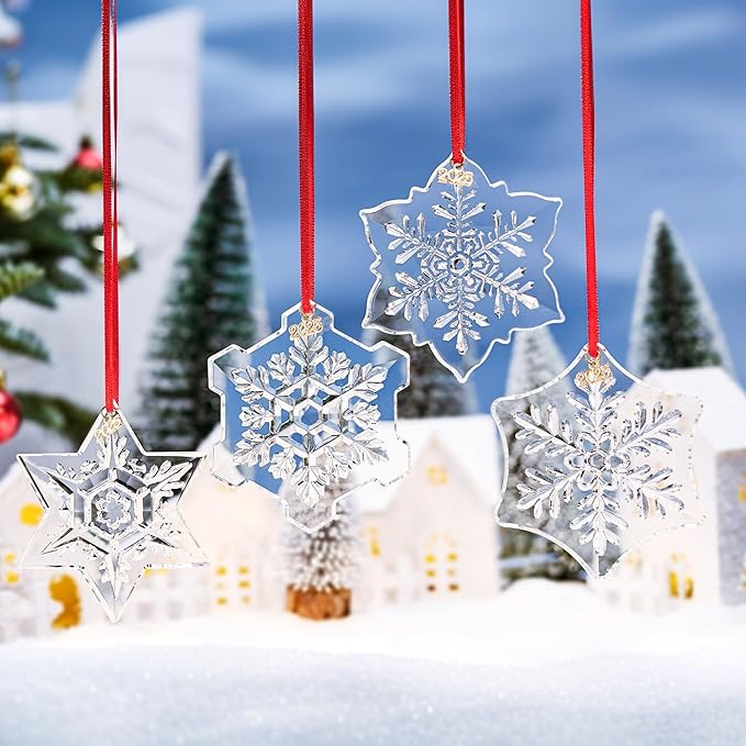 Crystal Snowflake Ornaments for Christmas Tree, 3.5" Clear Glass Snowflake Ornaments, 2025 Crystal Christmas Snow Flake for Tree, Xmas Gift for Home Decoration