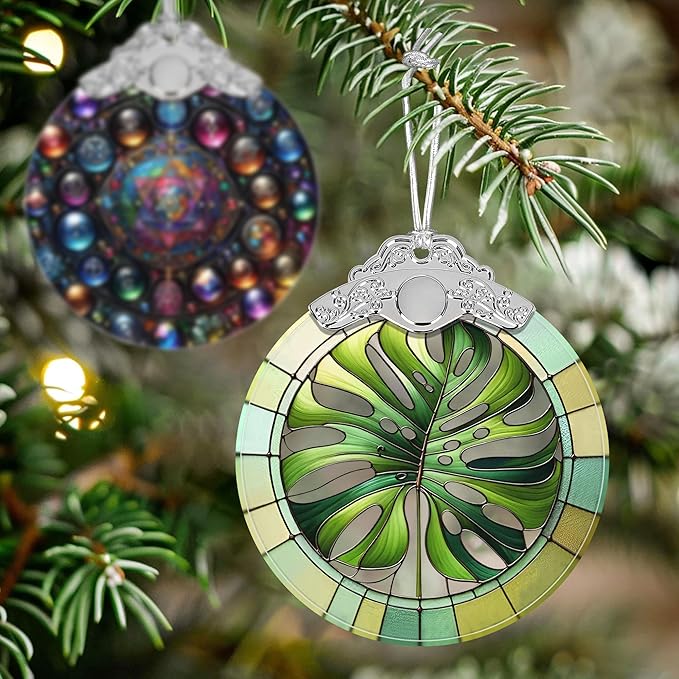 Monstera Leaf Stained Glass Orament - Christmas Ornament - Christmas Decorations for Tree - Holiday Present ldeas - Gift Exchange