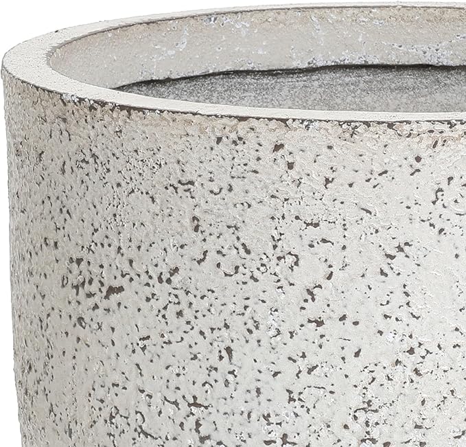 LuxenHome 14.5-Inch Dia Round Concrete Planters, Outdoor Indoor Decorative Plant Pots with Drainage Holes and Rubber Plug, Rustic Distressed Speckled Gray Flower Pot Planters for Home Garden Patio