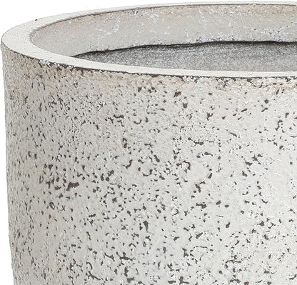LuxenHome 14.5-Inch Dia Round Concrete Planters, Outdoor Indoor Decorative Plant Pots with Drainage Holes and Rubber Plug, Rustic Distressed Speckled Gray Flower Pot Planters for Home Garden Patio