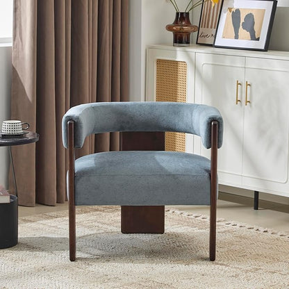 Christopher Knight Home Nettie Modern Accent Chair for Living Room, Velvet Fabric Single Lounge Sofa Chair with Wooden Frame, Comfy Reading Chair for Bedroom, Lounge Armchair with Cushion, Dusky Blue