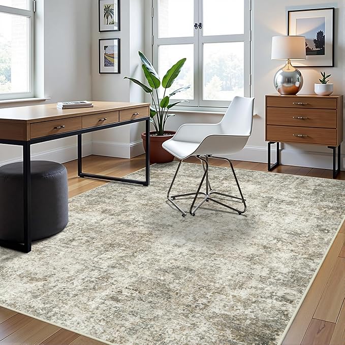 5x7 Area Rugs for Living Room Rug Washable: Abstract Rug for Dining Room Bedroom Carpet Non Slip 5 by 7 Indoor Modern Nursery Home Office Beige Brown