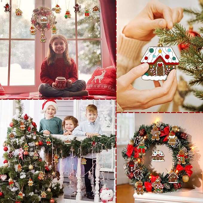 16Pcs Gingerbread Man Ornaments for Christmas Tree Gingerbread Christmas Decorations with Gingerbreads House Ornament for Christmas Tree Hanging Party Decor
