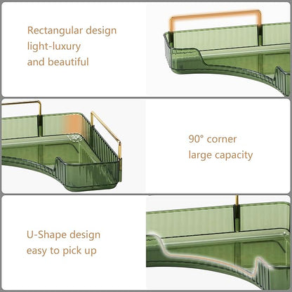 Corner Bathroom Counter Organizer Bathroom Countertop Shelf Makeup Organizer for Vanity Perfume Corner Storage (2 Tiers, Green)