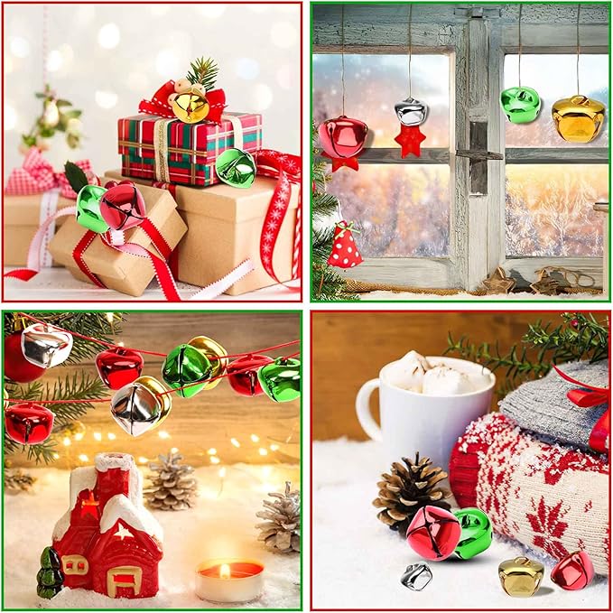 Augshy 240 Pieces Colorful Jingle Bells 4 Colors Mixed Craft Bell Bulk for Christmas Home and Pet Decorations Xmas Decor Party Favors Supplies (0.4/0.6/1 inch)