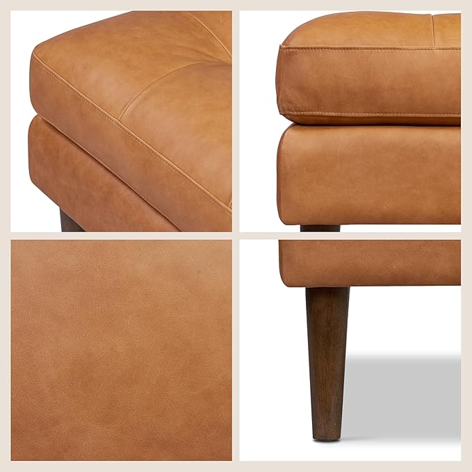 POLY & BARK Napa Ottoman - Full-Grain Leather Upholstered Ottoman with Feather-Down Topper - Accent Chairs for Living Room - Vintage Italian Leather in Cognac Tan