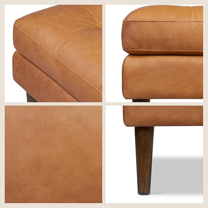 POLY & BARK Napa Ottoman - Full-Grain Leather Upholstered Ottoman with Feather-Down Topper - Accent Chairs for Living Room - Vintage Italian Leather in Cognac Tan