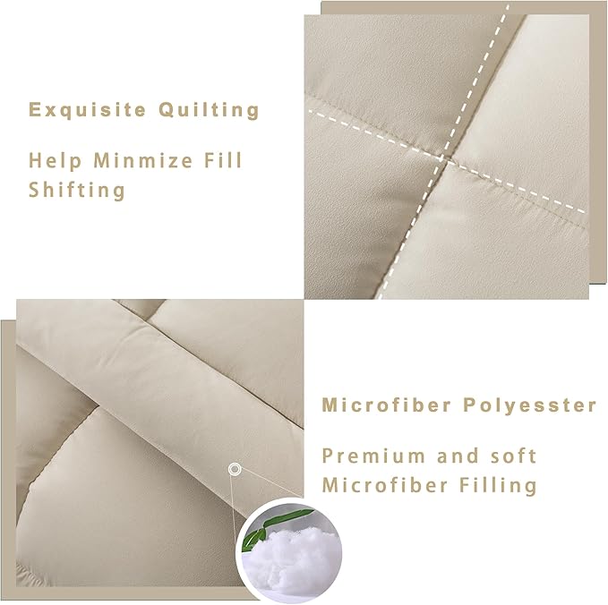 DOWNCOOL Full Size Comforter Sets -All Season Bedding Comforters Sets with 2 Pillow Cases -3 Pieces Bed Set Down Alternative Comforter Set -Beige Bedding Sets Full(82"x86")
