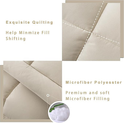 DOWNCOOL King Size Comforter Set -All Season Bedding Comforters Sets with 2 Pillow Cases -3 Pieces Bed Set Down Alternative King Bedding Set -Beige King Comforter Set(102"x90")