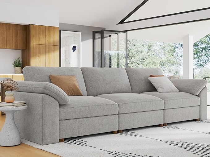 EASE MOOSE Sectional Modular Sofa, Comfty 3 Seat Cloud Couch, FSC Certified Modern Deep Seat Sectional for Living Room,Grey