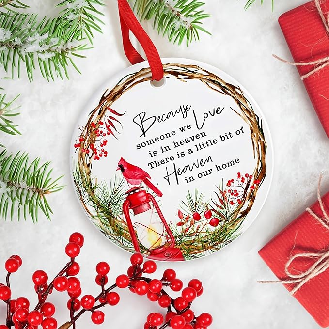 Memorial Christmas Cardinal Ornament - Sympathy Family Keepsake for Christmas Tree - Loss of Loved One