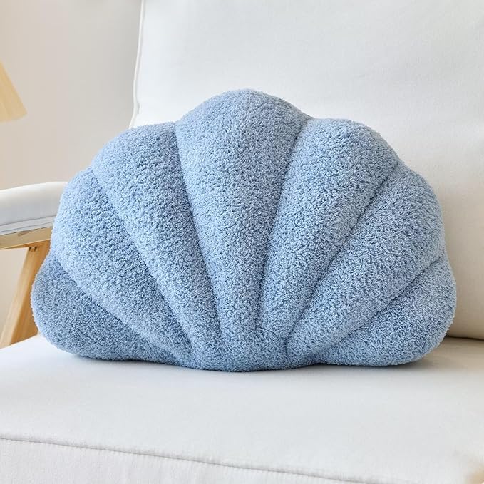 Dusty Blue Seashell Throw Pillows, Shell Shaped Throw Pillows, 13 Inch Soft Home Decorative Pillow Plush Cushion for Bed Couch Living Room Decor Accent Throw Pillow