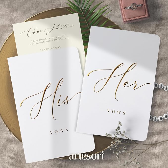 ARTESORI Premium Wedding Vow Book for Her & Him, Soft Touch, Gold Foil, 28 Lined Pages, Wedding Vow Books His and Hers, Wedding Essentials, Wedding Registry Ideas, His and Hers Gifts [White & White]