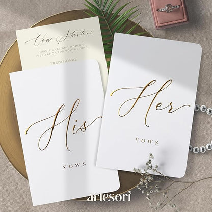 ARTESORI Premium Wedding Vow Book for Her & Him, Soft Touch, Gold Foil, 28 Lined Pages, Wedding Vow Books His and Hers, Wedding Essentials, Wedding Registry Ideas, His and Hers Gifts [White & White]