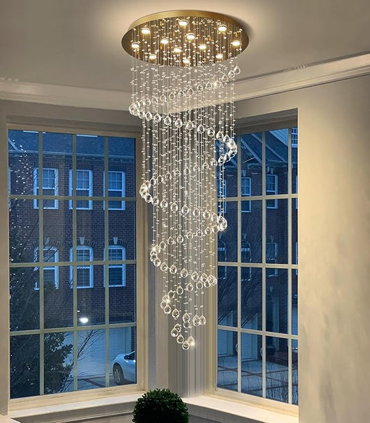 78 Inches Crystal Glam Chandelier Long Light Chandeliers with Dimmable Light Bulbs Gold High Ceiling Pendants Light Fixtures for Foyer Entryway Living Room Stair