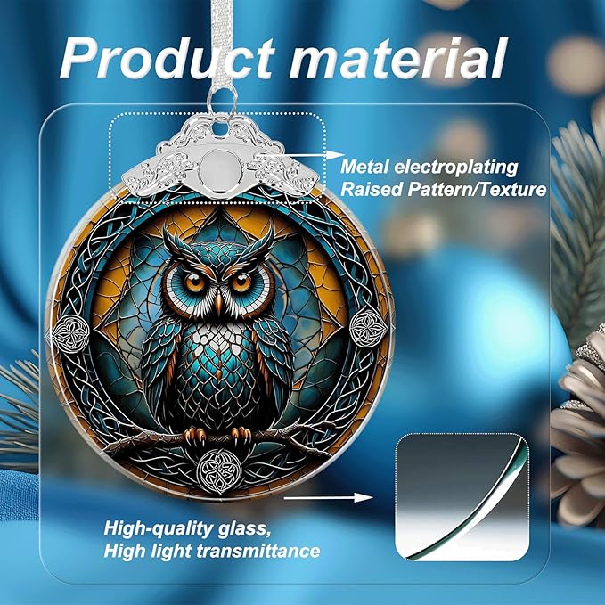 Owl Stained Glass Ornament - Hanging Ornaments for Christmas Tree, Christmas Ornaments Xmas Decorations, Holiday Keepsake Present Exchange Ideas