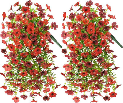 INQCMY 2Pcs Artificial Flowers for Outdoors UV Resistant Artificial Plants Easy Assembly for Spring Decor Look Real Faux Hanging Flowers for Outside Home Planter Porch Patio Decor