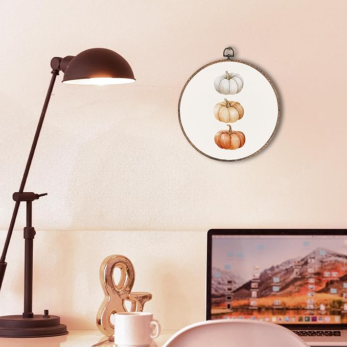 Hxlac Fall Pumpkin Print Round Wall Art Framed, Rustic Fall Round Wall Decor, Autumn Halloween Hanging Canvas Prints Wall Sculptures for Farmhouse Home Living Room Bedroom Decor, 10x10 Inch