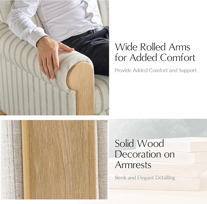 EcoHarbor Living 3-Seater Couch, Stripe 81" Mid-Century Modern Upholstered Sofa with Armrests, Stripe Couches for Living Room, Bedroom, Office, Apartment