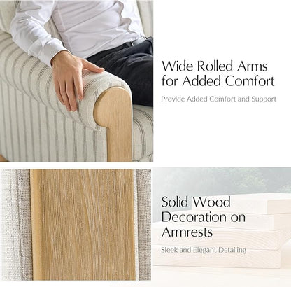 EcoHarbor Living 3-Seater Couch, Stripe 81" Mid-Century Modern Upholstered Sofa with Armrests, Stripe Couches for Living Room, Bedroom, Office, Apartment