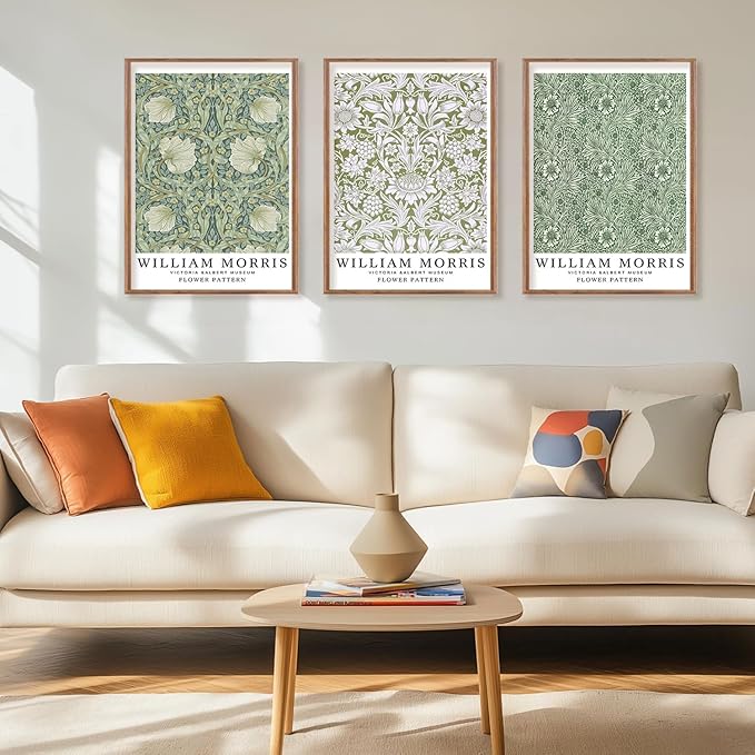 ILLBDR Framed Wall Art William Morris Botanical Floral Canvas Wall Art Set of 3, Farmhouse Rustic William Morris Print Abstract Decor for Living Room Office Bedroom, 12x16 Inch