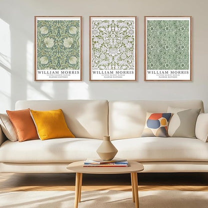 ILLBDR Framed Wall Art William Morris Botanical Floral Canvas Wall Art Set of 3, Farmhouse Rustic William Morris Print Abstract Decor for Living Room Office Bedroom, 16x24 Inch
