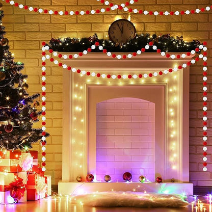 MARFOREVER 4 Pack 26.3 Feet Red and White Christmas Decorations Christmas Pom Pom Garland 30 Balls Xmas Felt Ball Garland for Xmas School Classroom Mantel Wall Home Party Decor Hanging Ornaments