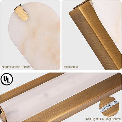 ZEROUNO Alabaster Wall Sconces, 14.2 inch Natural Marble Wall lamp,Dimmable Alabaster Wall Light Fixtures for Stairs Bathroom Living Room Bedroom or Vanity,Hallway（Brushed Bronze