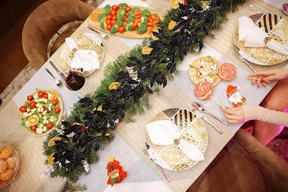 3 Pcs 6FT Christmas Garland Black Glittered Artificial Magnolia Leaves for Mantle Christmas Tree Decorations Indoor Outdoor Hanging Garland Ornaments Garden Door Wall Window Stair Holiday Home Decor