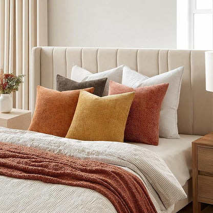 MIULEE Pack of 4 Fall Orange/Yellow Throw Pillow Covers 20x20 Inch Halloween Soft Decorative Chenille Pillows Farmhouse Accent Cushions for Boho Home Decor Spring Bedroom Living Room