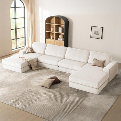 160.63‘’ Boneless Couch Cloud Modular Sectional Couches for Living Room, Oversize U-Shape Sofa with Deep Seat, Plush Corduroy 4-Seater with 2-Ottoman, No Assembly Required