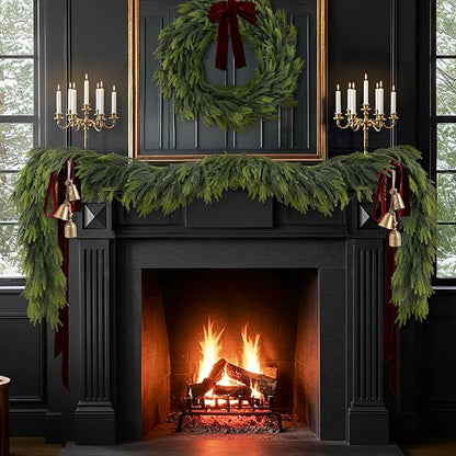 N&T NIETING 9FT Christmas Norfolk Pine Garland Real Touch Pine Artificial Garlands Faux Greenery Garland Winter Christmas Garland for Table Mantle Fireplace Indoor Outdoor Xmas Decorations (1 Pcs)