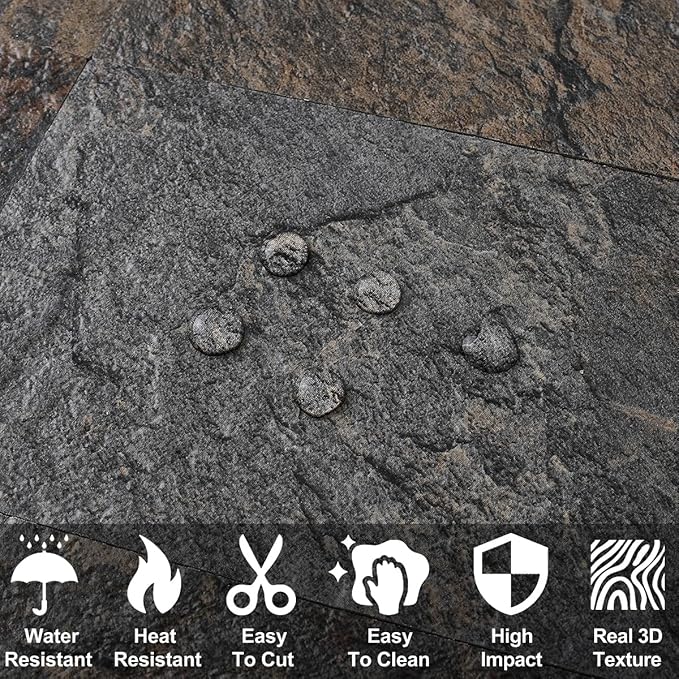 AULIGET 200 Pieces Rust Slate Peel and Stick Backsplash Wall Tiles, 3" x 6" PVC Faux Stone Stick on Tiles for Backsplash Kitchen, Bathroom, Laundry Room, Camper, Fireplace